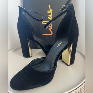Lulus Laura Black Velvet Ankle Strap Heel